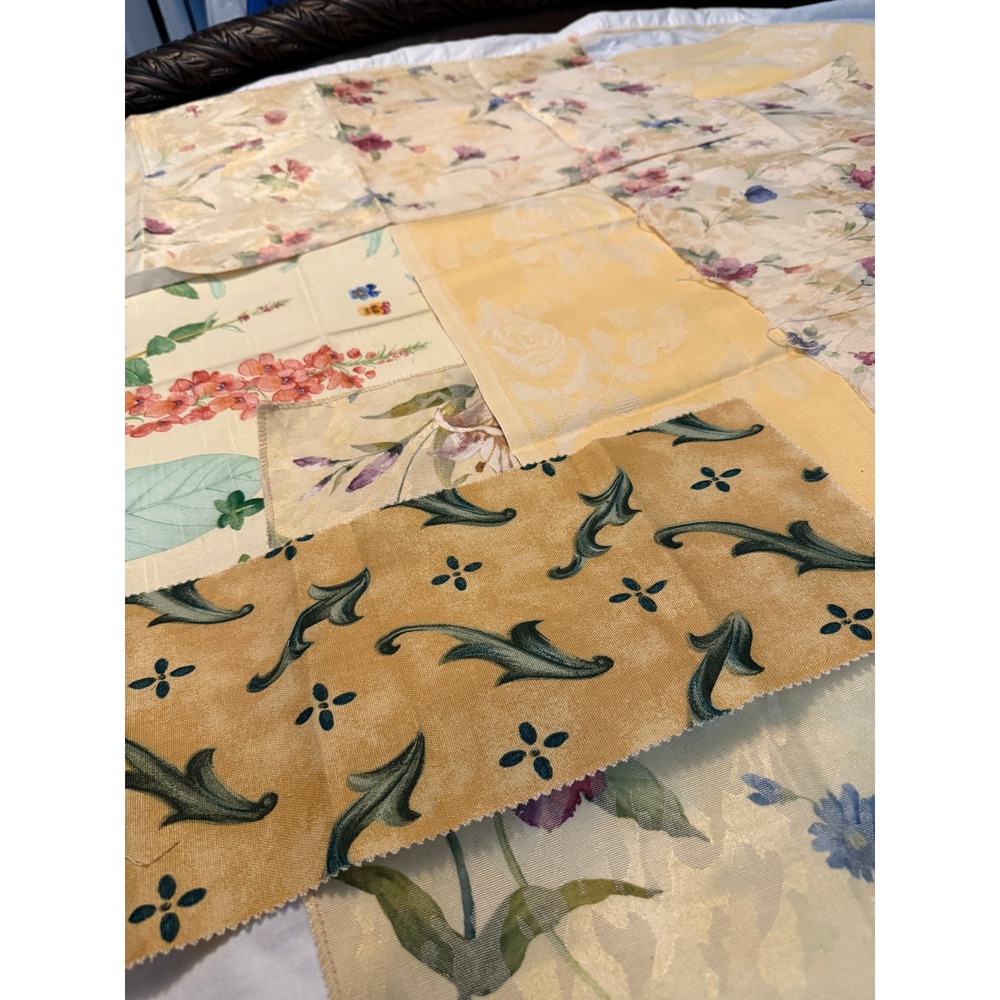 Lot of 6 yellow floral color design fabrics leaves solid quality vintage new‎
